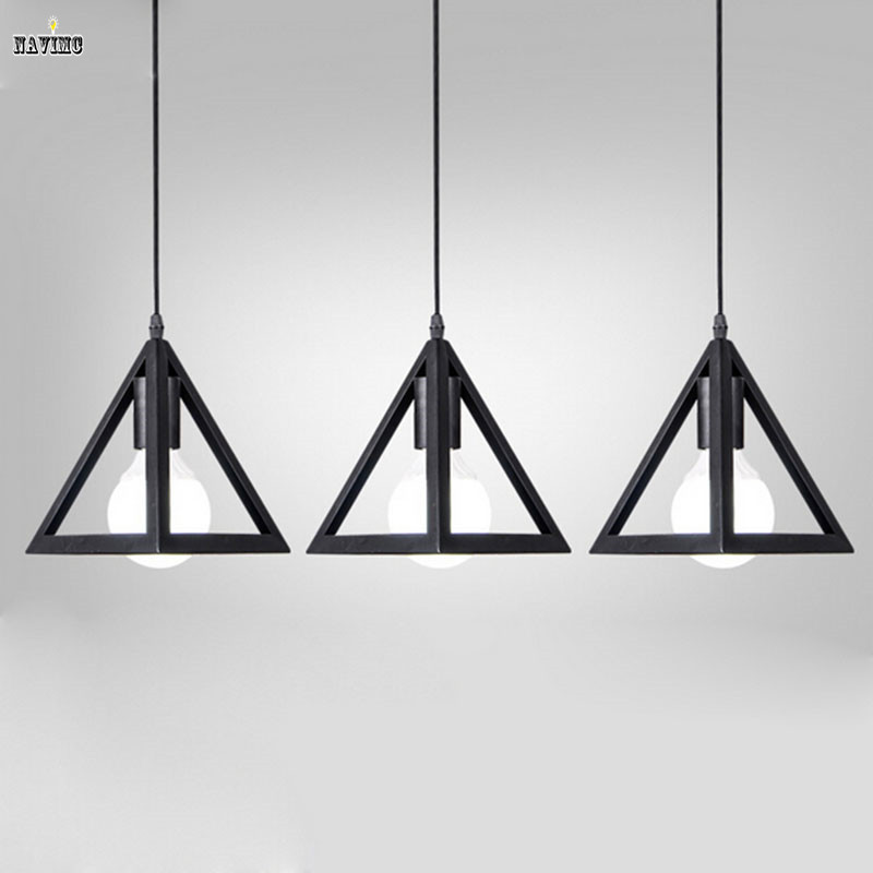 american country industry loft triangle iron pendant light for dining room kitchen pendant lamp led
