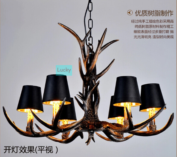 artistic antler featured black chandelier cage pendant light with 6 lights 110-220v