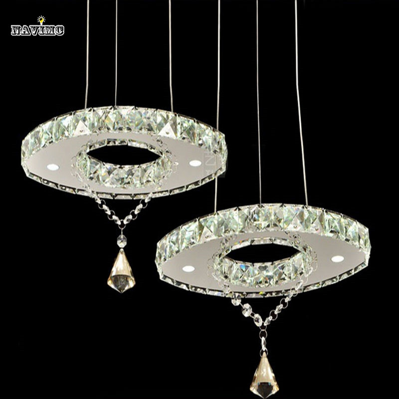contemporary crystal led pendant lamp wire light stainless steel dining room bedroom lamp light circular lamp