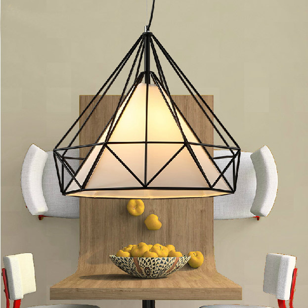 creative led pendent lamp dining room light for restaurant bar cafe diamond pyramid iron birdcage modern lighting fixture
