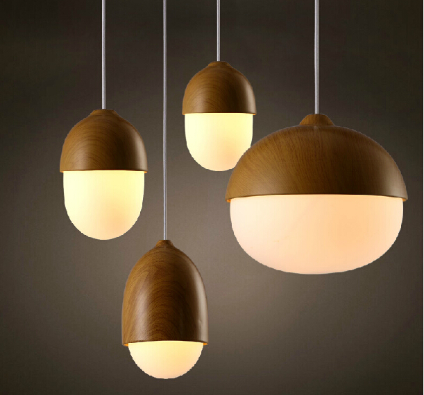 creative wood pendant light 4pc/set modern glass pendant light