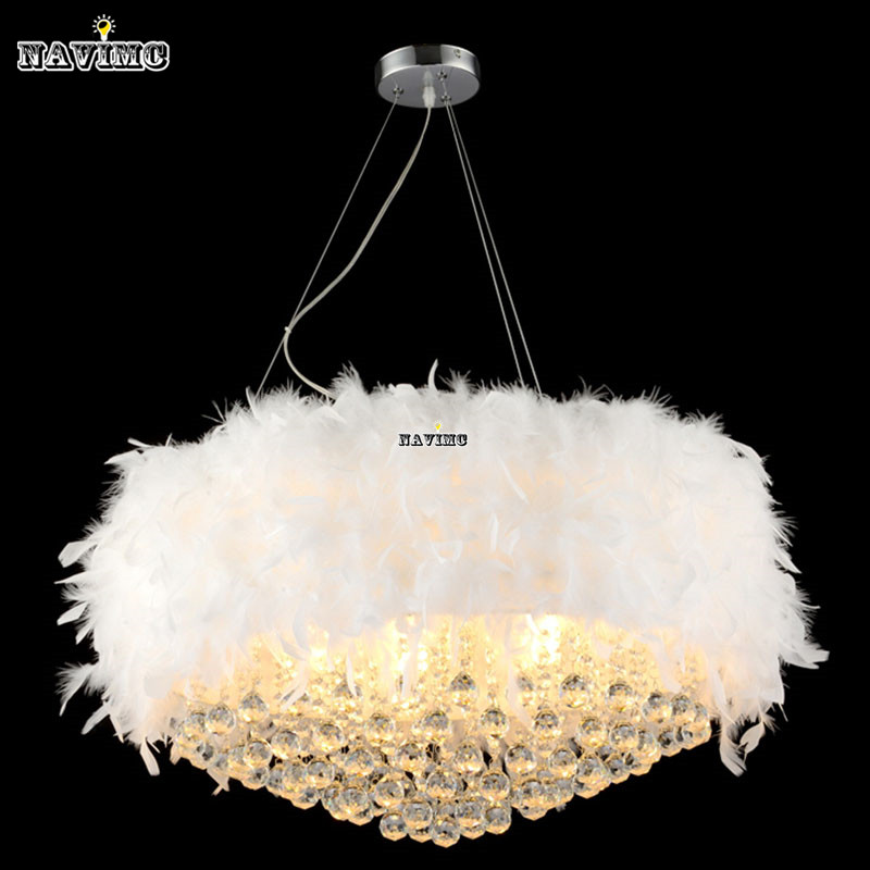 fluffy feathers crystal 3-light girls room pendant chrome white ceiling chandelier lighting fixture for dining room restaurant