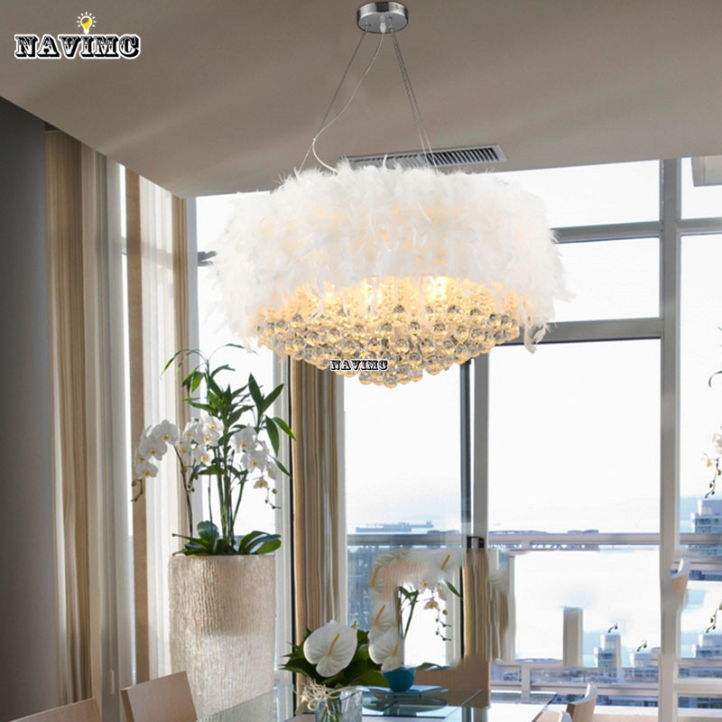 fluffy feathers crystal 3-light girls room pendant chrome white ceiling chandelier lighting fixture for dining room restaurant