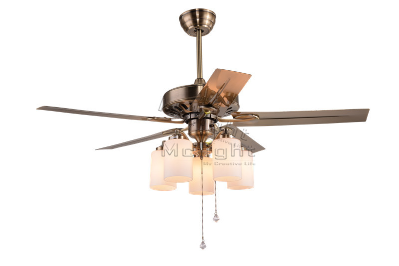 industrial ceiling fan with light kits for children room coffee house living room white lamp 48 inch 5 stainless blade fixture