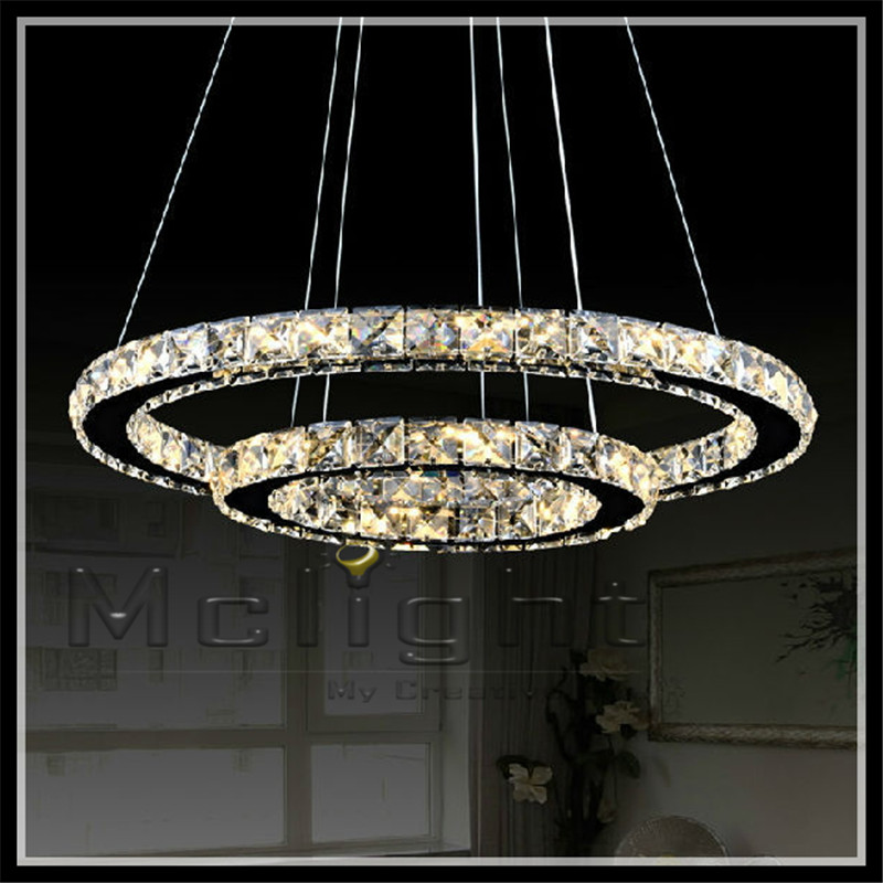 led crystal pendant light 2 rings suspension pendant lamp fast and