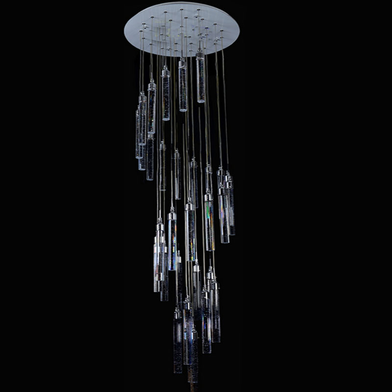 luxurious double entry stair large hanging led pendant light bubble column crystal droplight stainless steel villa spiral light