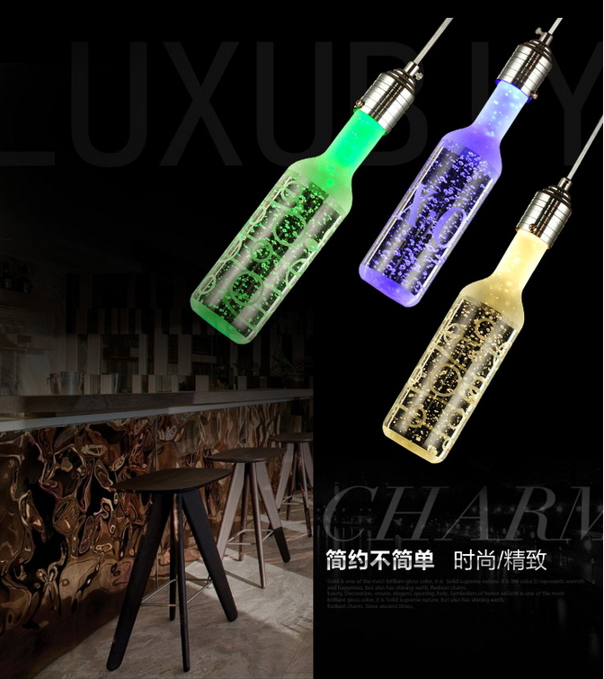 modern bubble crystal bottle pendant lights bar lamp creative personality led restaurant crystal art 6 color for choose