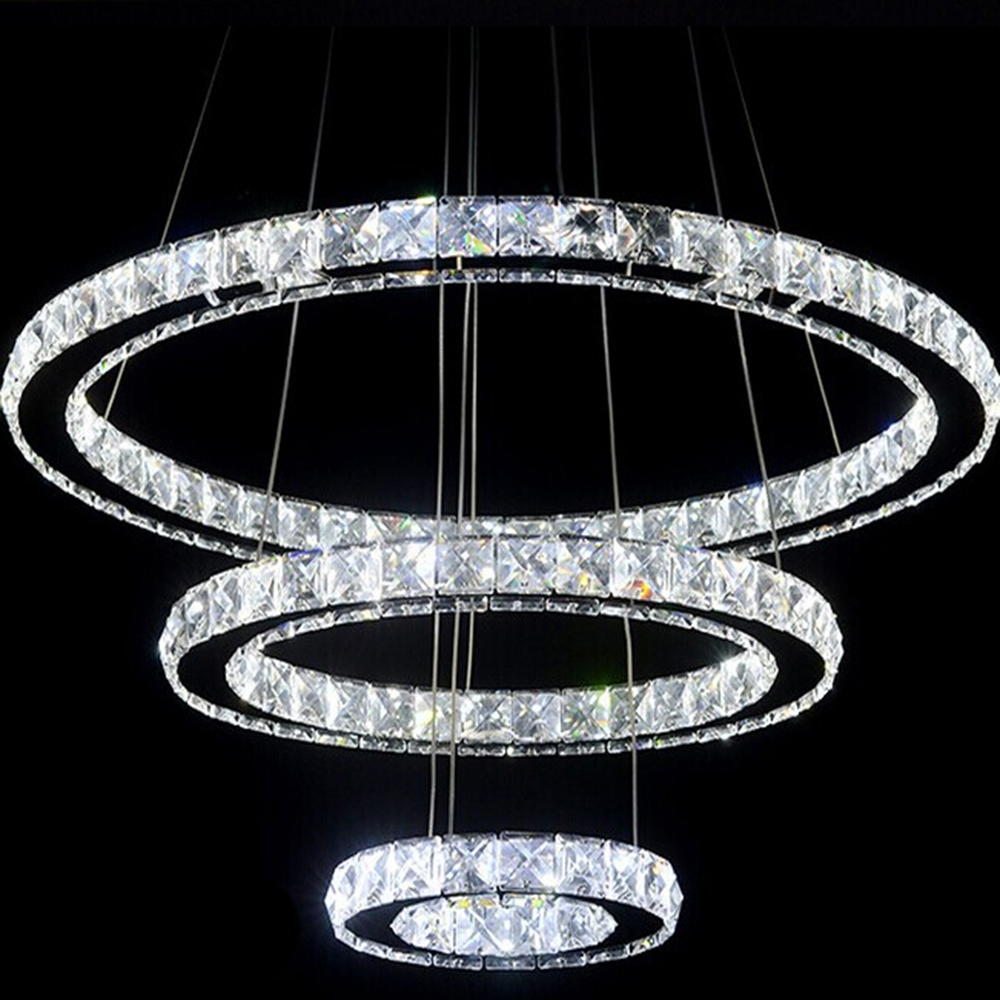 modern chandelier led crystal pendant lamp hanging light three-surface crystal fixtures, three ring