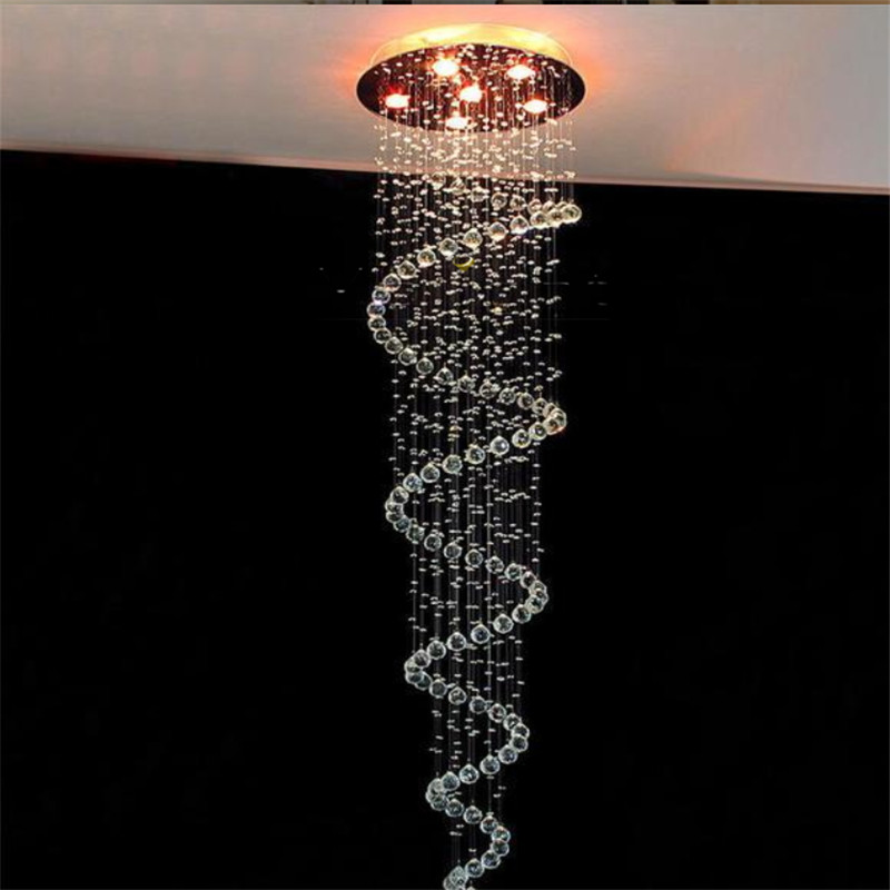 modern k9 large led spiral living room crystal chandeliers light fixtures for staircase stair lamp