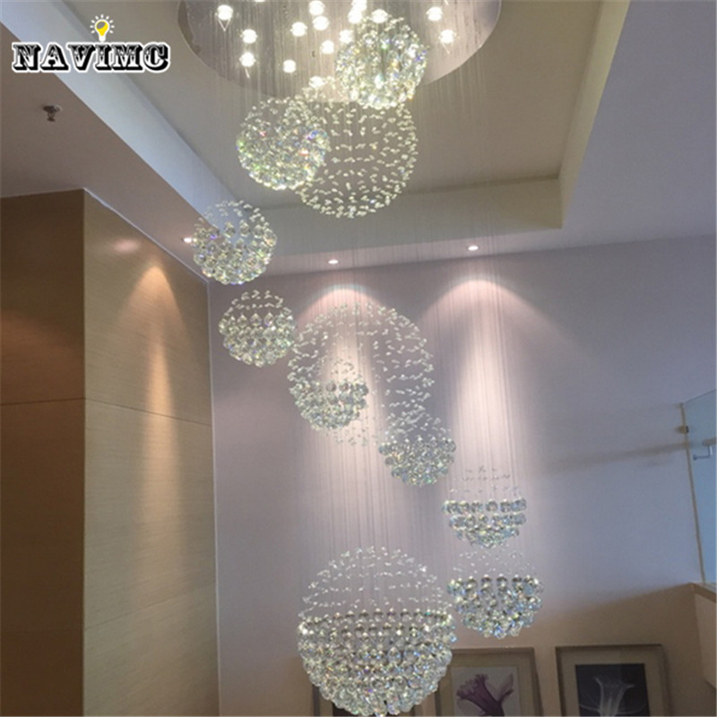 modern led super large ball design crystal chandelier lustres de cristal lights d80*h300cm for el villa staircase fixture
