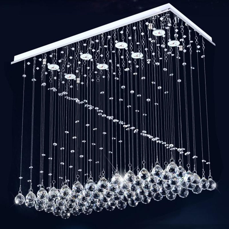 modern rectangle base led ball crystal pendant lighting fixture for dining room restaurant hanging lamp