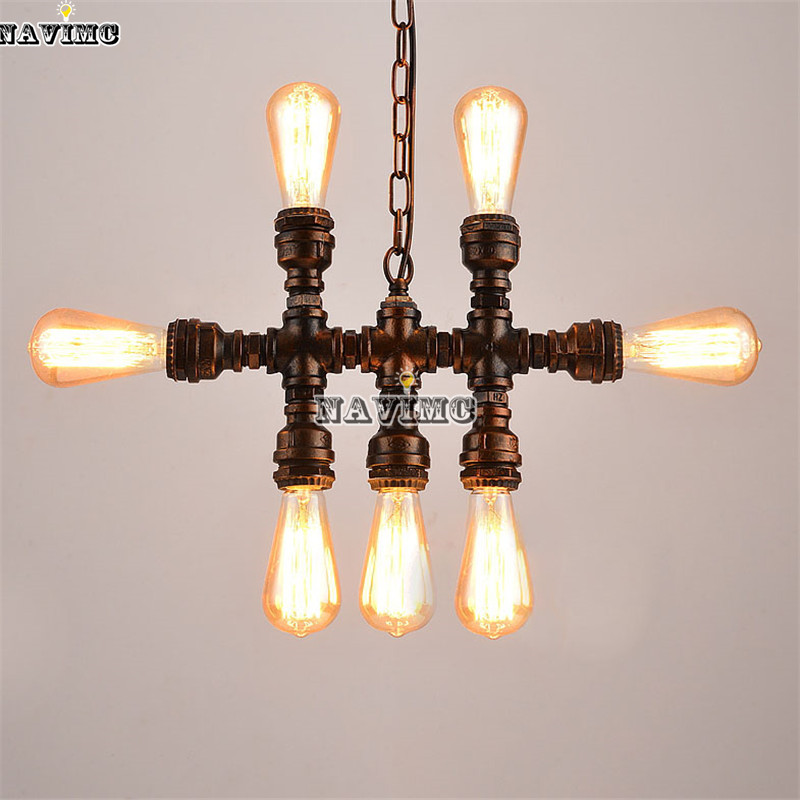 retro industrial water pipe iron chandelier creative personality loft cafe bar restaurant hanging lights