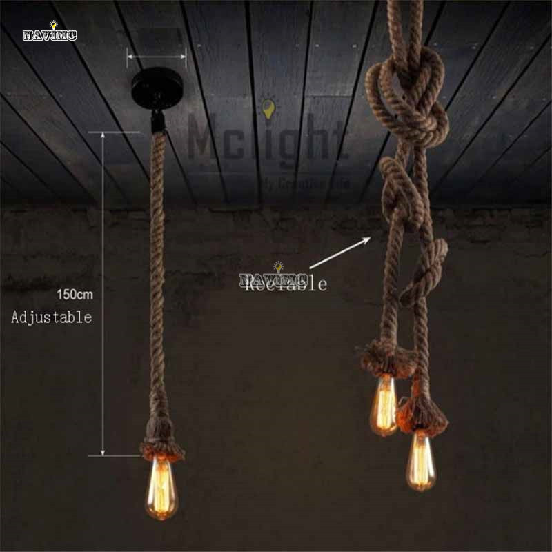 retro vintage rope pendant light lamp loft creative industrial lamp edison bulb american style for living room