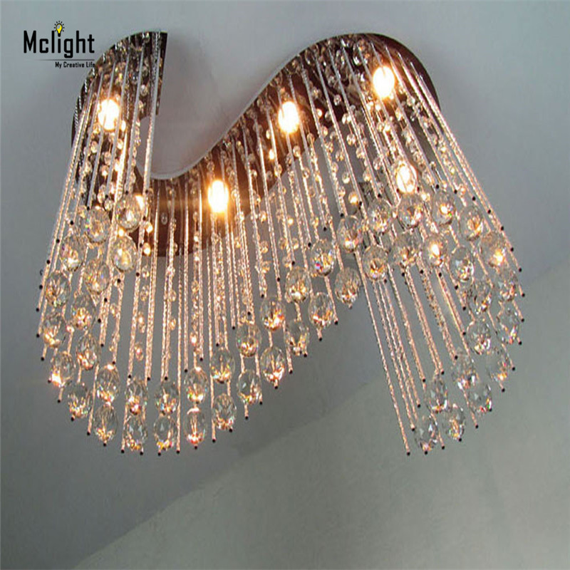 s-shaped 6 light crystal chandelier lighting fixture clear crystal lustre lamp for aisle stair hallway corridor porch light