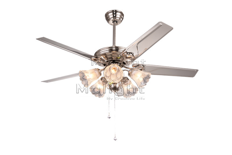 white crystal ceiling fan with lights kits for kids' room coffee house living room lamp stainless steel with 5 blades fan