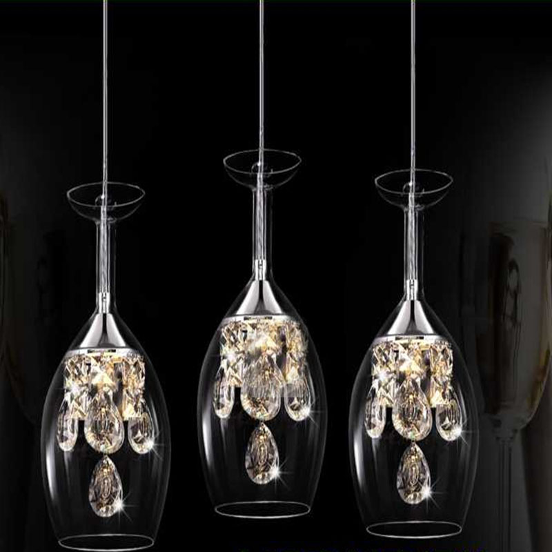 wine glass modern pendant chandelier led crystal chandeliers three head disc tray and rectangular plate optional