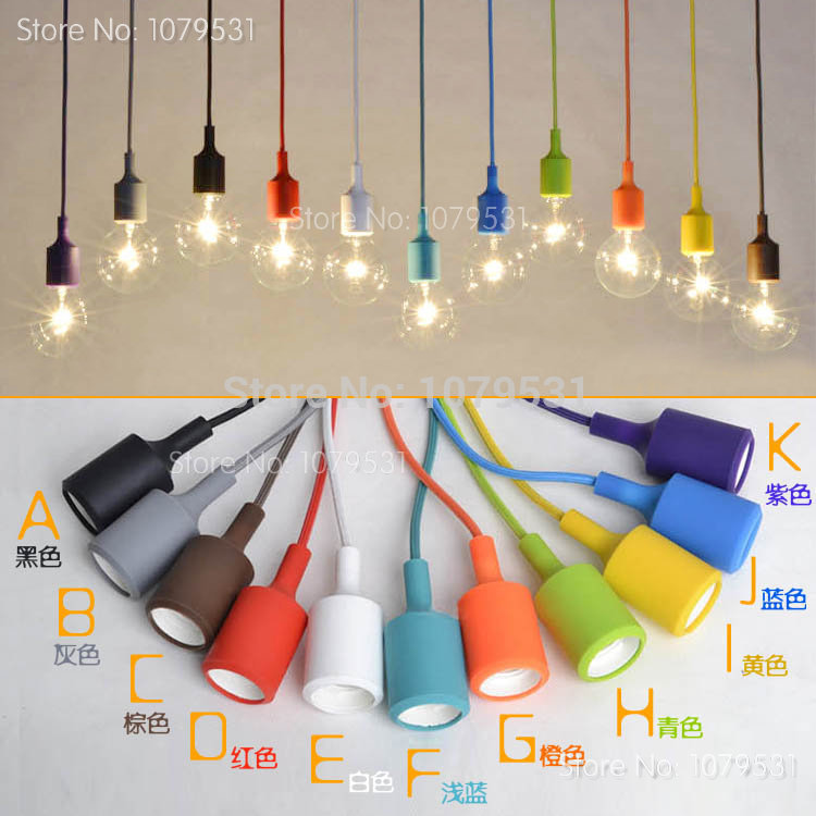 10pcs diy personality e27 led lamp 13 colorful silicone pendant light holder with 100cm cord ceiling base for decor lighting