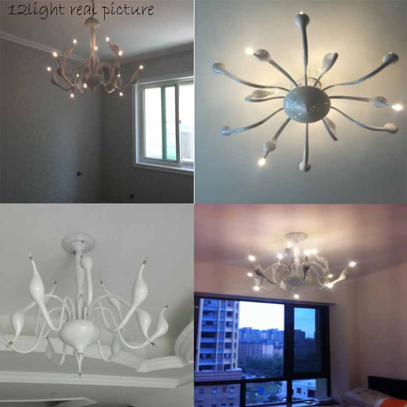 12 lights modern swan chandelier light fixture black silver color swan hanging light for pendant style with g4 bulbs luster
