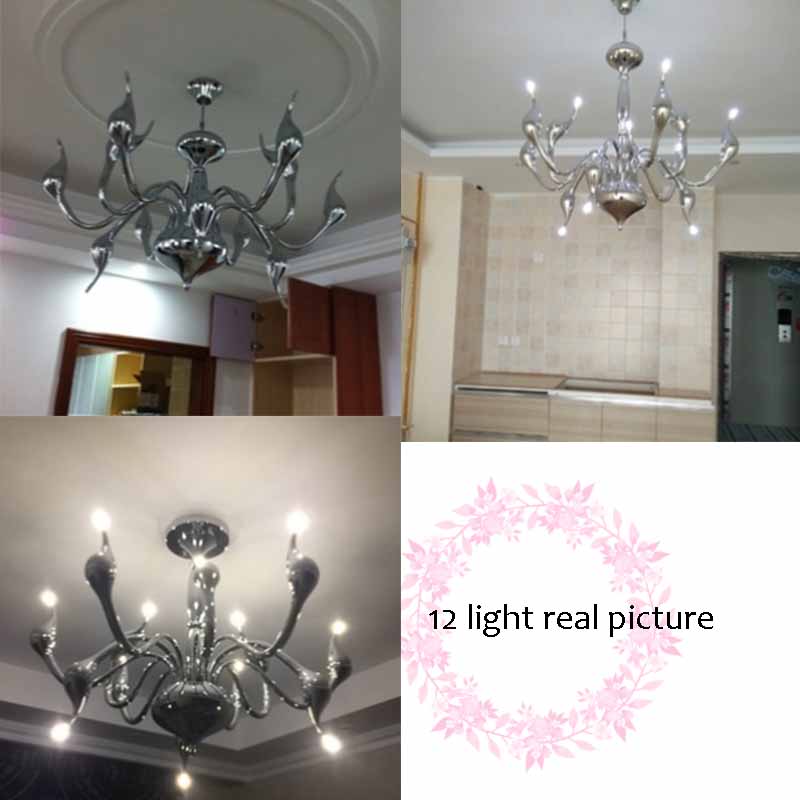 12 lights modern swan chandelier light fixture black silver color swan hanging light for pendant style with g4 bulbs luster - Click Image to Close