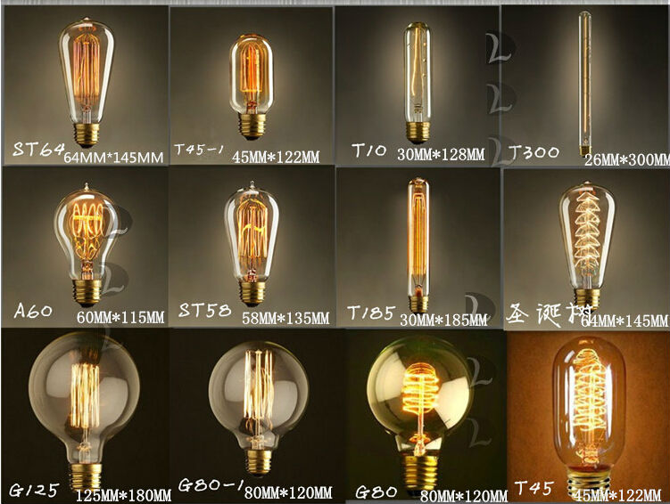40w vintage edison bulb, diy handmade e27 retro incandescent light lamp bulb a19,g80,g95,st64,t10,t185,t225,t300,t45,a19 ,st58