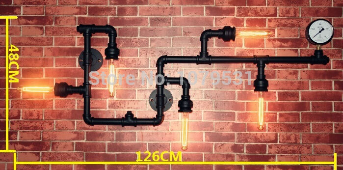 5 lights vintage loft american aisle water pipe wall lamp bar restaurant rh iron industrial pipes e27 retro lamp