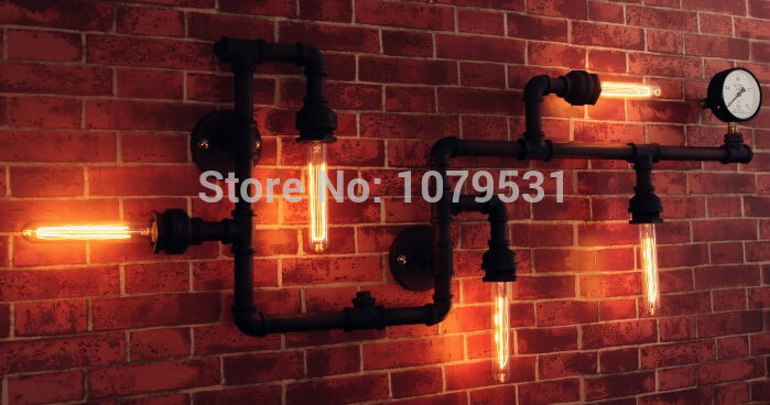5 lights vintage loft american aisle water pipe wall lamp bar restaurant rh iron industrial pipes e27 retro lamp