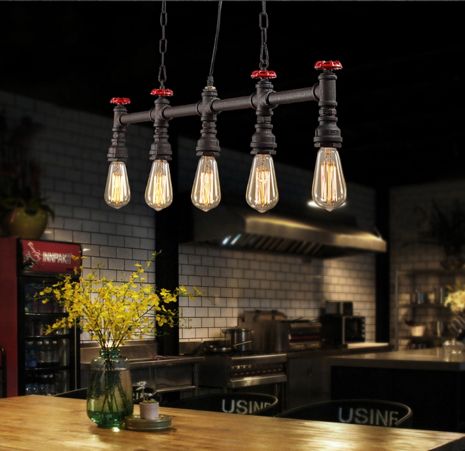 american loft vintage retro water pipe wrought iron chandelier light fixtures pulley industrial lamps e27 edison pendant lamp