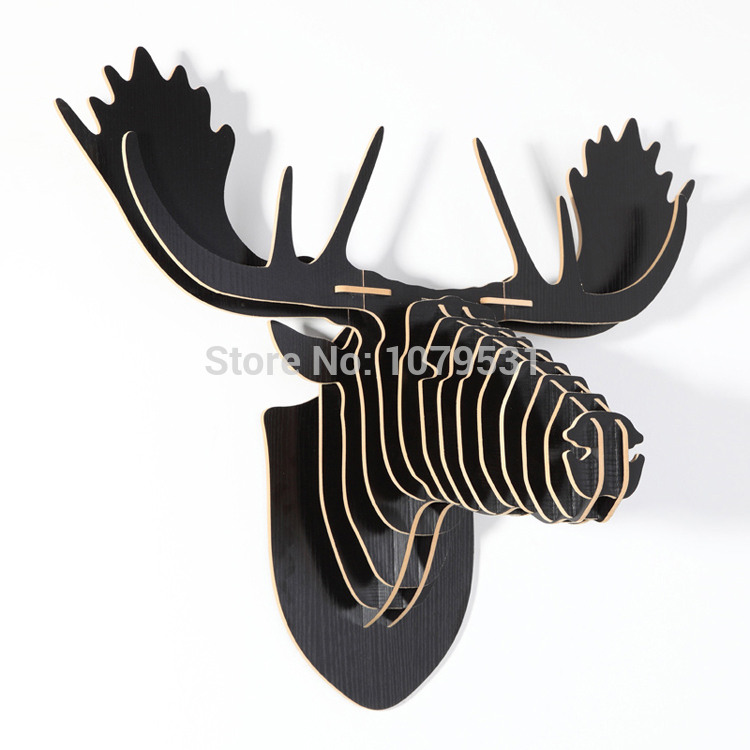 [black]europe style diy wooden reindeer head hanging wall decor,christmas decor,moose head wood crafts home mdf decorative
