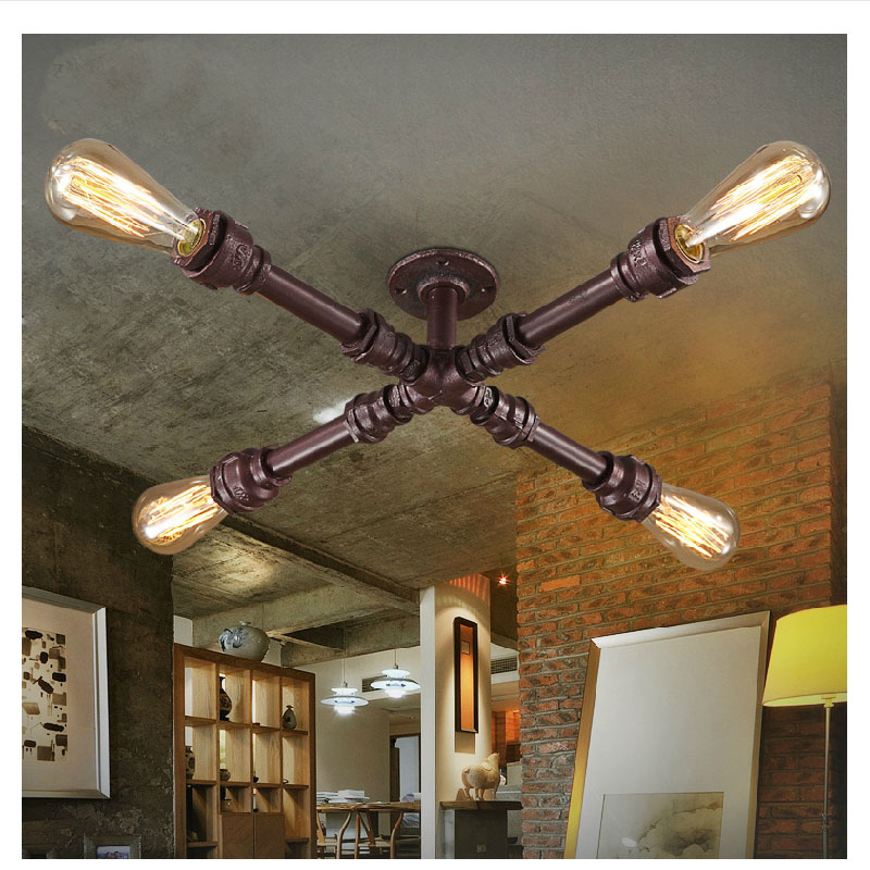 copper american vintage loft wrought iron water pipe ceiling lights for lounge restaurant surface mounted lighting fixture