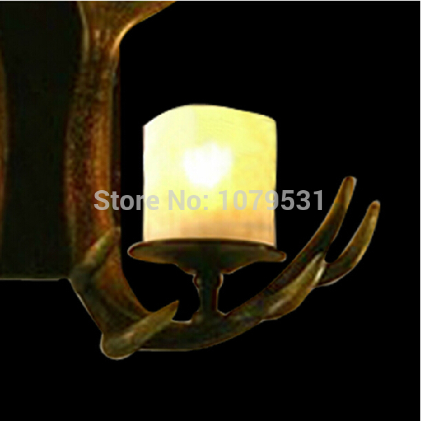 europe country 2 heads american retro wall lamps fixture resin deer horn antler glass lampshade decoration, e27 110-220v