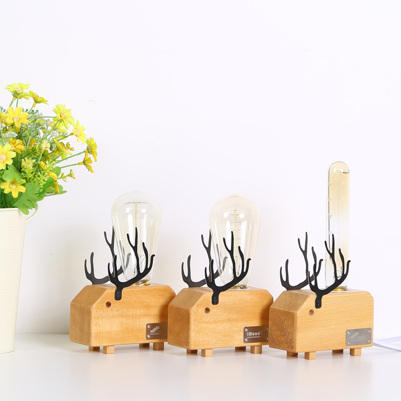 europe wood beech small night light,fashion lovely deer design,modem personality wooden bedroom table light