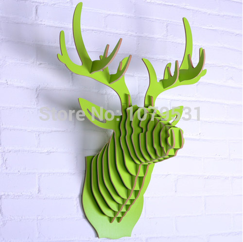 [green] deer head wall hanging home decoration of wooden crafts,animal head wall decor ,carved wood art,elk decoration