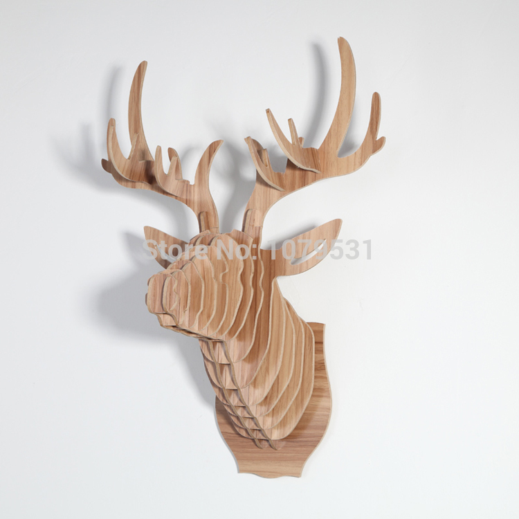 home decoration of wooden crafts deer head wall hanging,wood carved elk animal head wall decor chineseash color