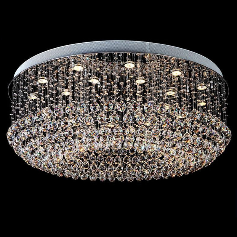 large el round crystal ceiling light fixture lustres de cristal lamp lighting for stair / foyer/ hallway