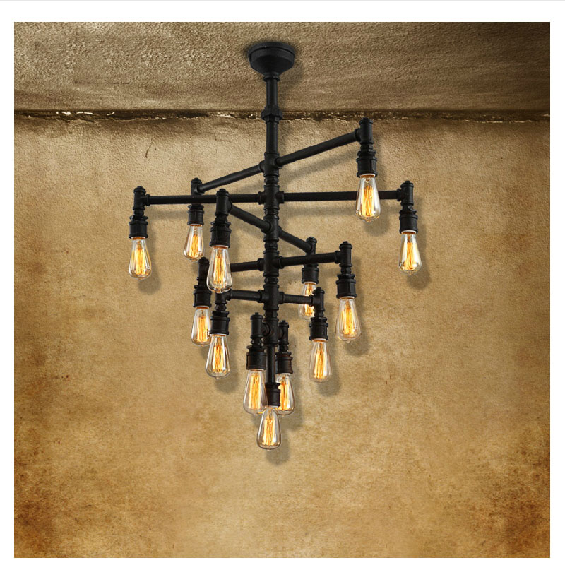 large loft vintage retro water pipe wrought iron chandelier light fixtures pulley industrial lamps e27 edison pendant lamp