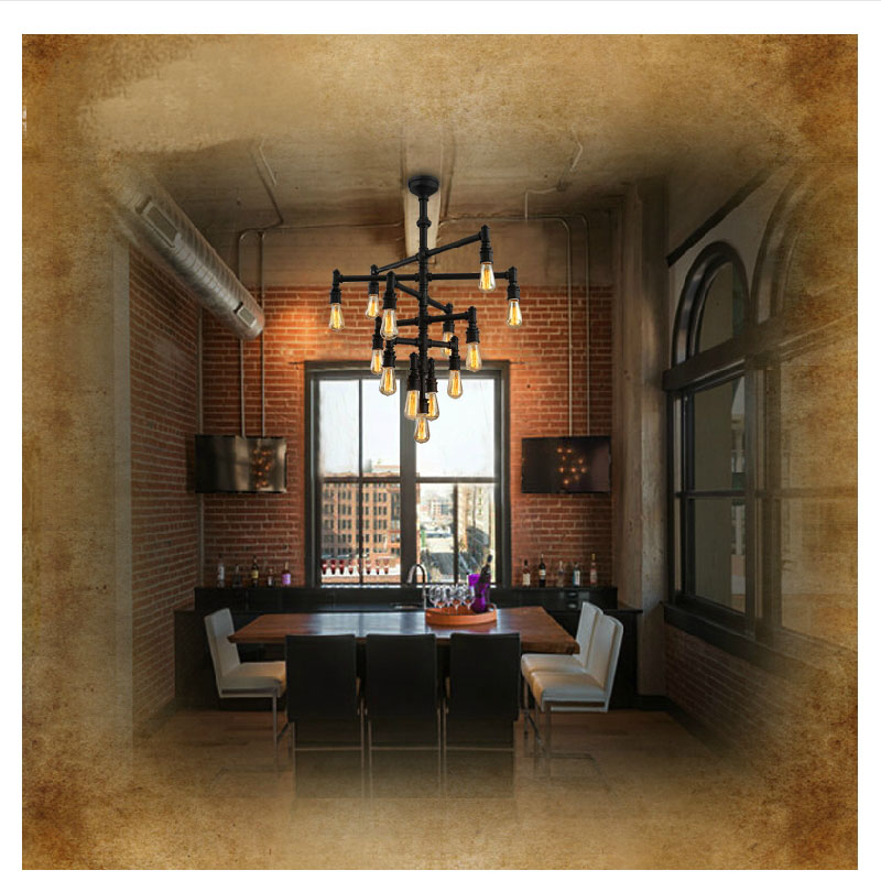 large loft vintage retro water pipe wrought iron chandelier light fixtures pulley industrial lamps e27 edison pendant lamp