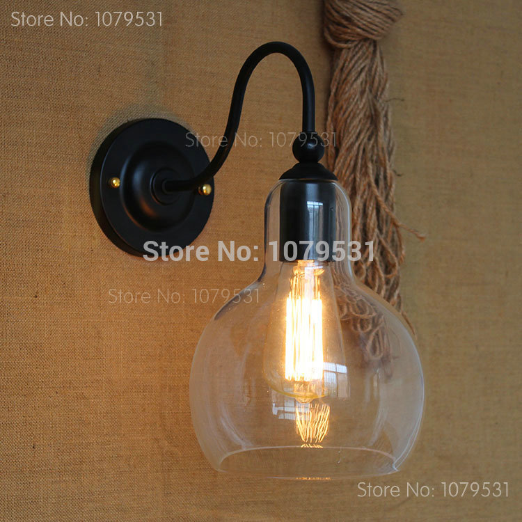 loft rare vintage industrial edison glass lampshade wall lamp with e27 bulb light black 90v - 260v indoor wall sconce lighting