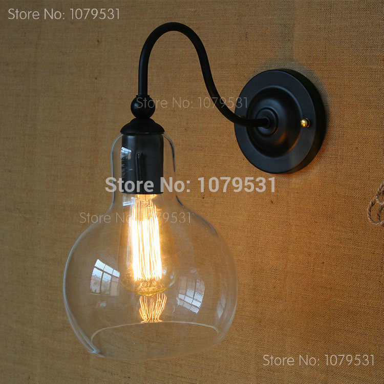 loft rare vintage industrial edison glass lampshade wall lamp with e27 bulb light black 90v - 260v indoor wall sconce lighting