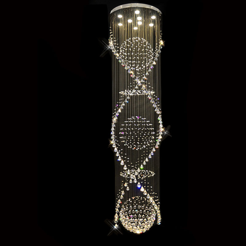 long spiral crystal ceiling light fixture lustre crystal light fitting for lobby, staircase, stairs, foyer large crystal lamp