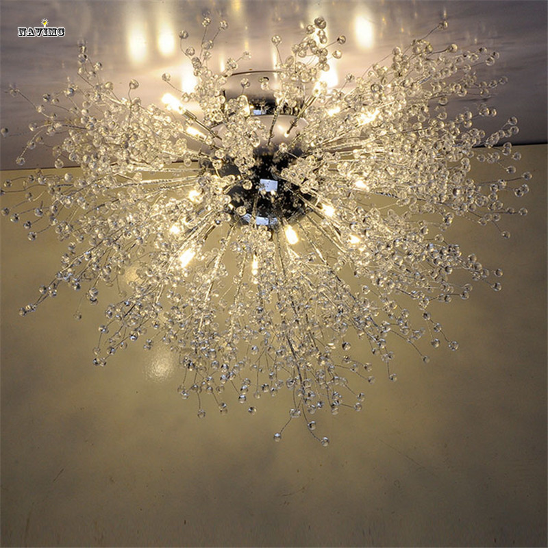 modern dandelion led flush mount ceiling light clear crystal lamp for kitchen bedroom living room foyer elegant lighting fixture