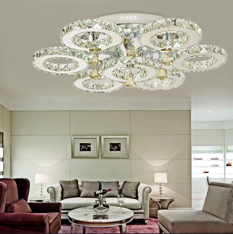 modern led k9 lustre crystal chandelier lights flush mounted bedroom living room stainless steel lighting fixture luminaria