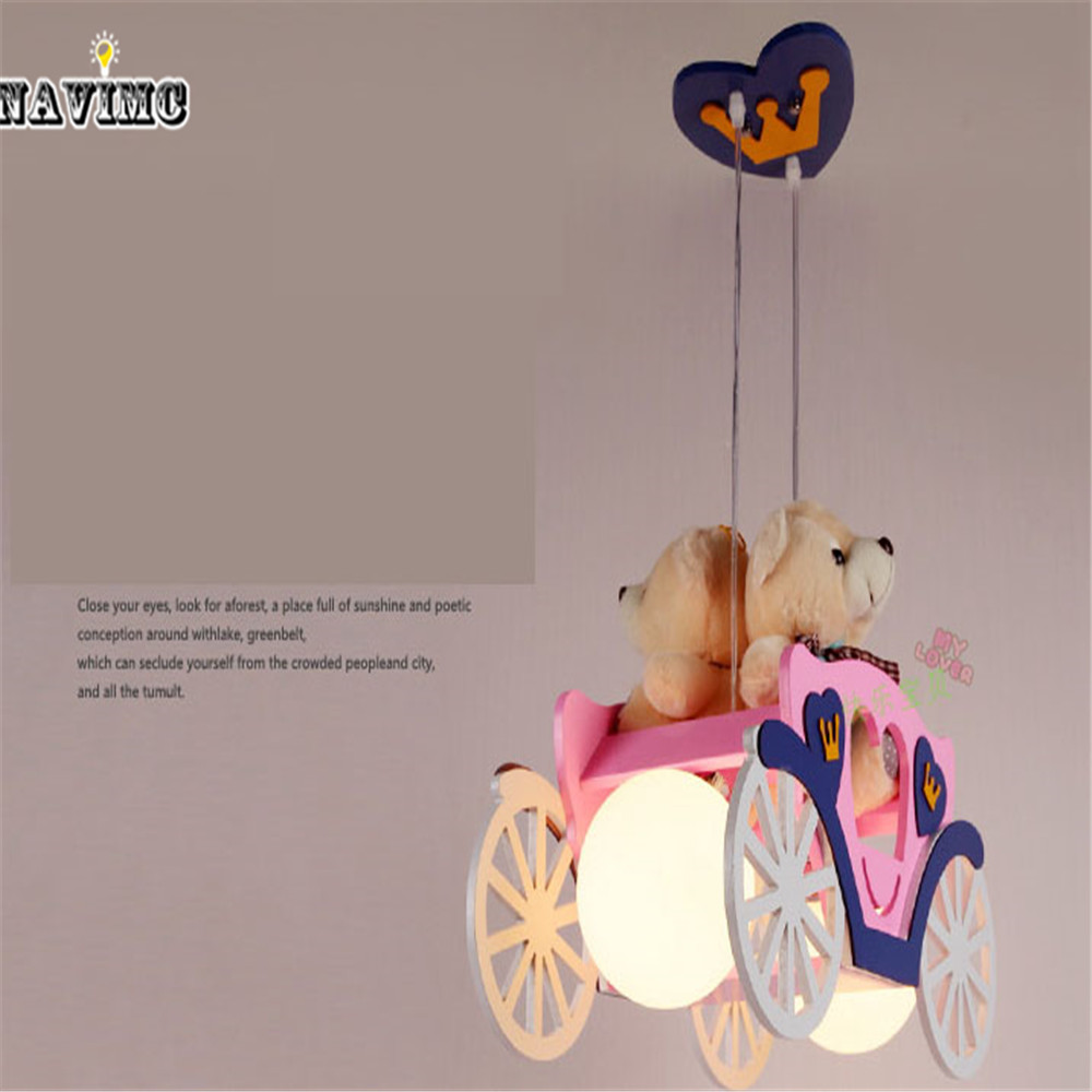 modern wood kids room led chandelier lighting fixture for girls room art deco pink blue pendant hanging lamp