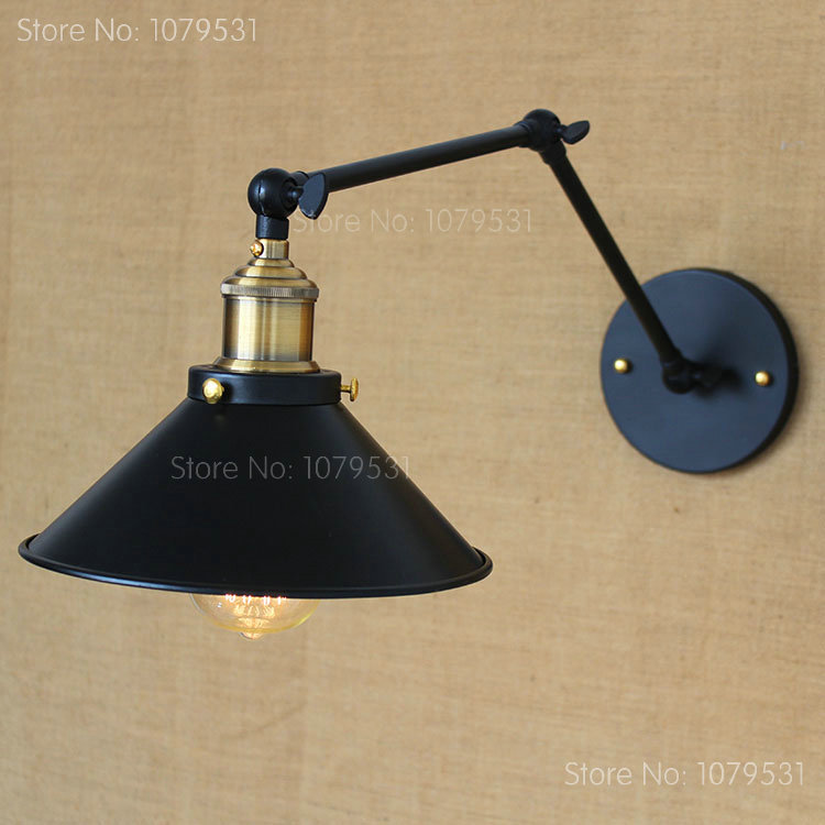 nordic adjustable two swing arm bedroom wall sconces black iron lampshade reading coffee bar wall lamp 110v/220v