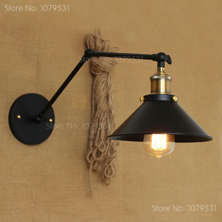 nordic adjustable two swing arm bedroom wall sconces black iron lampshade reading coffee bar wall lamp 110v/220v