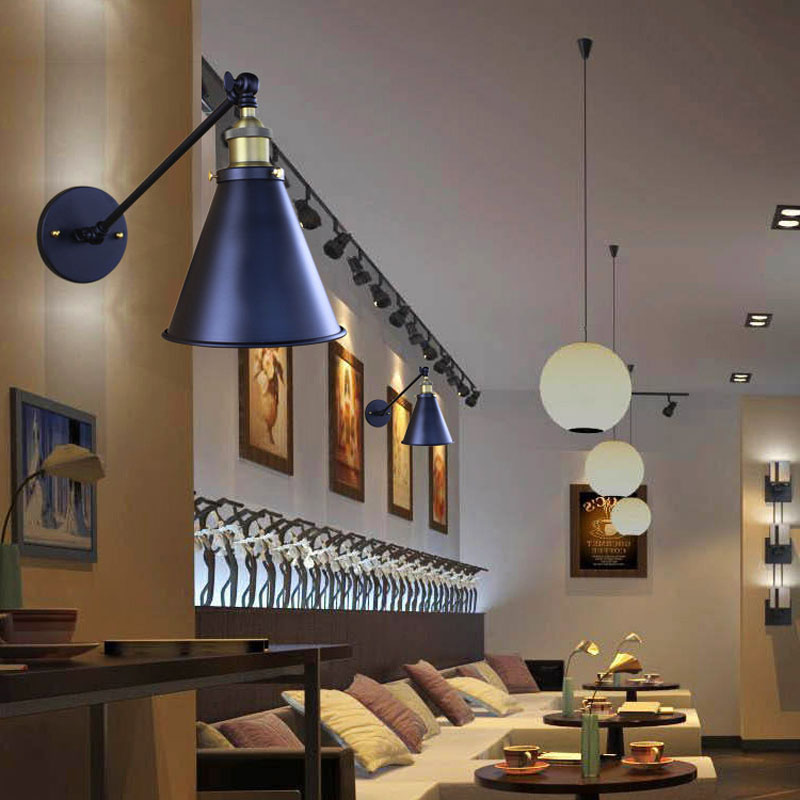 retro black swing arm wall lamp iron lampshade single arm sconces baking finish rh bedroom aisle wall luminaire fixture