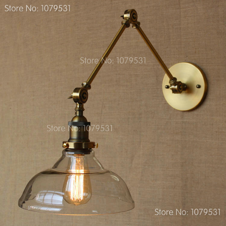 retro two swing arm glass shade wall lamp,wall mount swing arm lamps with edison bulbs bronze/golden/silver/black colors