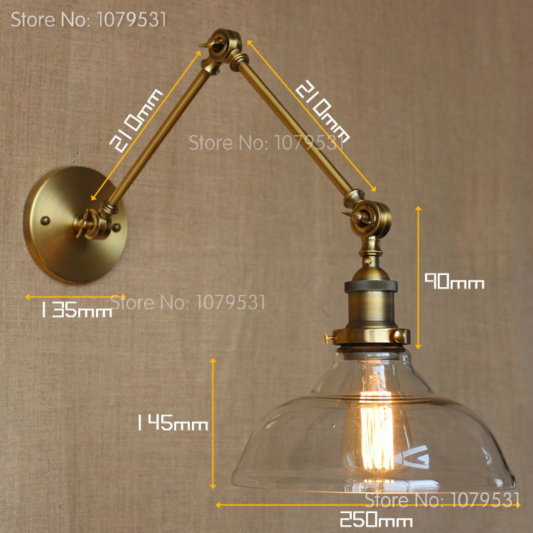 retro two swing arm glass shade wall lamp,wall mount swing arm lamps with edison bulbs bronze/golden/silver/black colors