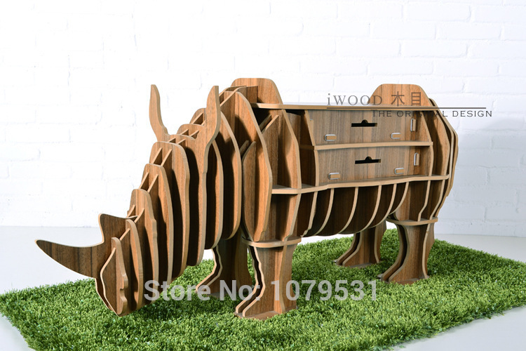 rhino puzzle table with drawer for living room decor,diy assembled animal table,creative animal furniture,rhino rack home decor