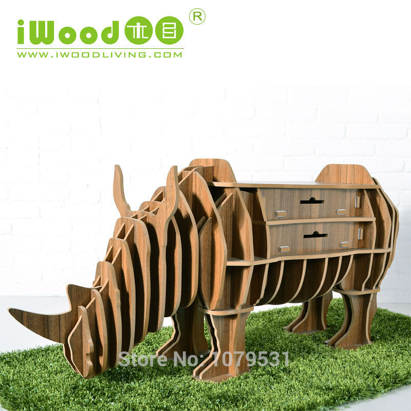 rhino puzzle table with drawer for living room decor,diy assembled animal table,creative animal furniture,rhino rack home decor