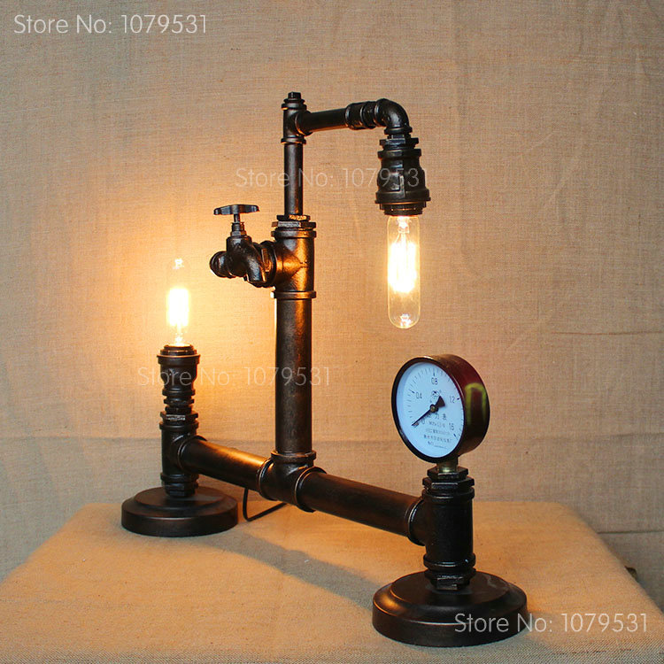 two heads american industrial retro water pipe pressure gauge desk lamp creative personality loft restaurant bedside desk lamp